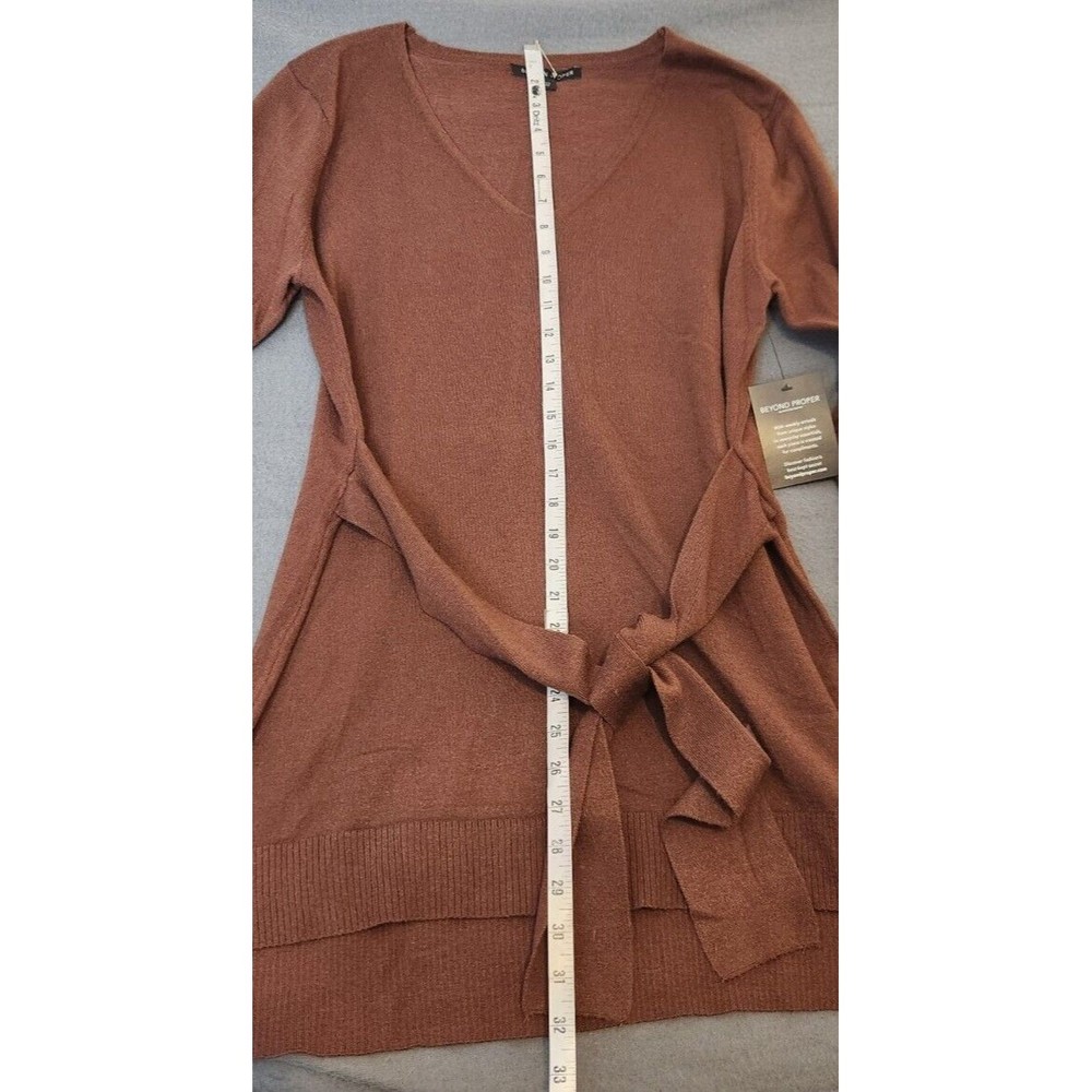 Boston Proper Women's Chocolate Brown V Neck Pullover Tie Sweater Dress NWT Sz L - Picture 4 of 11